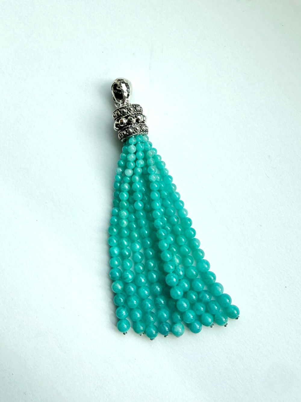 JAI Sterling Silver Amazonite Bead Tassel Pendant Necklace (NEW)